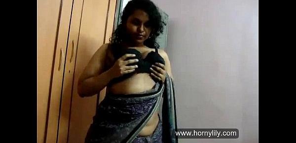  indian babe lily in traditional sari playing with big boobs